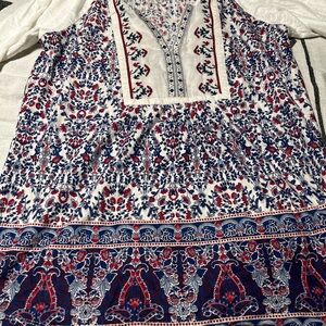 Vintage America White Dress with Red and Blue Floral Design